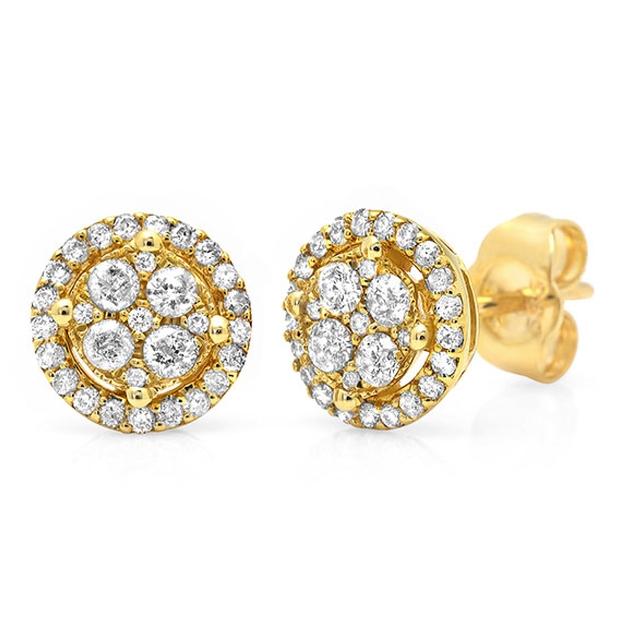 0.45 Ctw 14k Yellow Gold Diamond Cluster Stud Earring