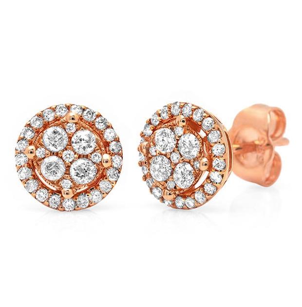 0.45 Ctw 14k Rose Gold Diamond Cluster Stud Earring