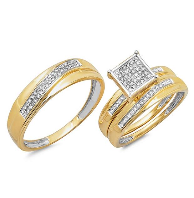 0.26 Ctw 14k Yellow Gold Diamond Trio Wedding Bridal Set  Pave