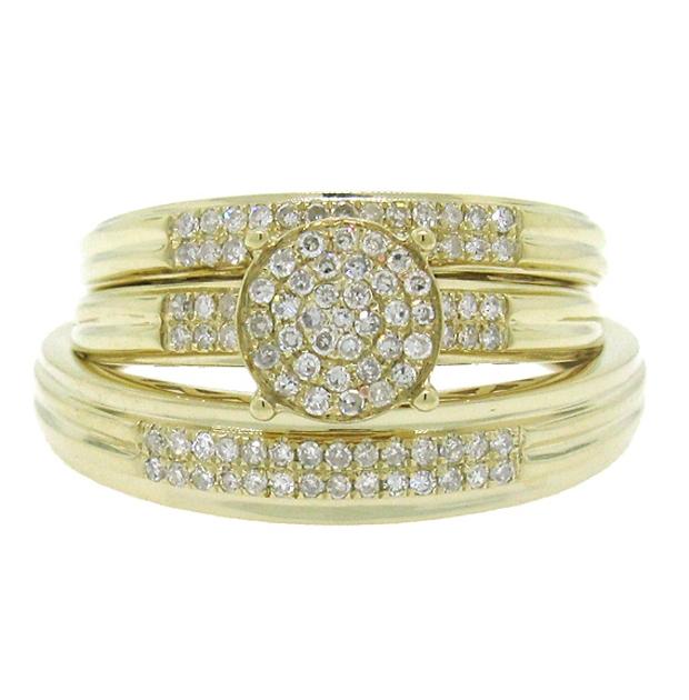 0.35 Ctw 14k Yellow Gold Diamond Trio Wedding Bridal Set  Pave