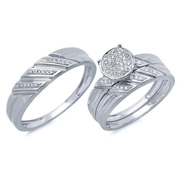 0.17 Ctw 14k White Gold Diamond Trio Wedding Bridal Set  Pave