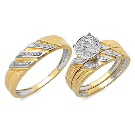 0.17 Ctw 14k Yellow Gold Diamond Trio Wedding Bridal Set  Pave