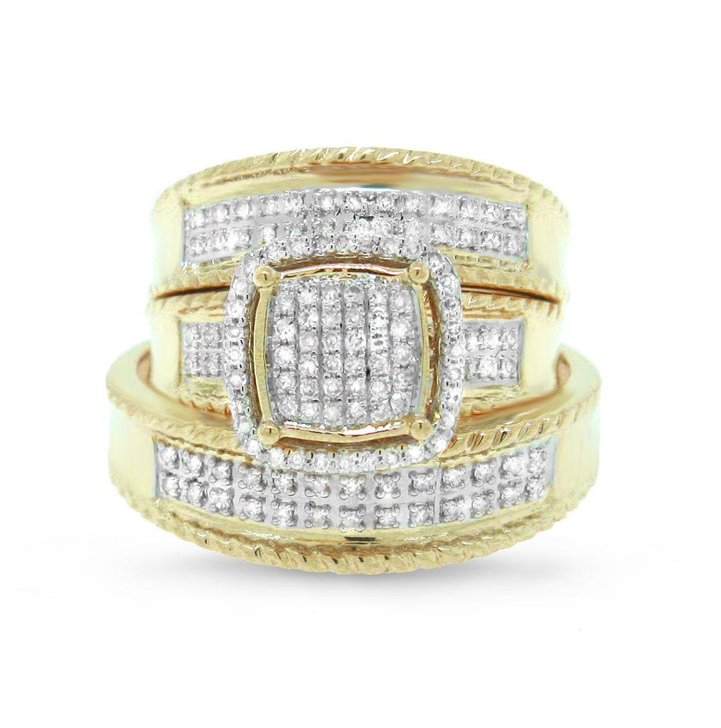 0.38 Ctw 14k Yellow Gold Diamond Trio Wedding Bridal Set  Pave