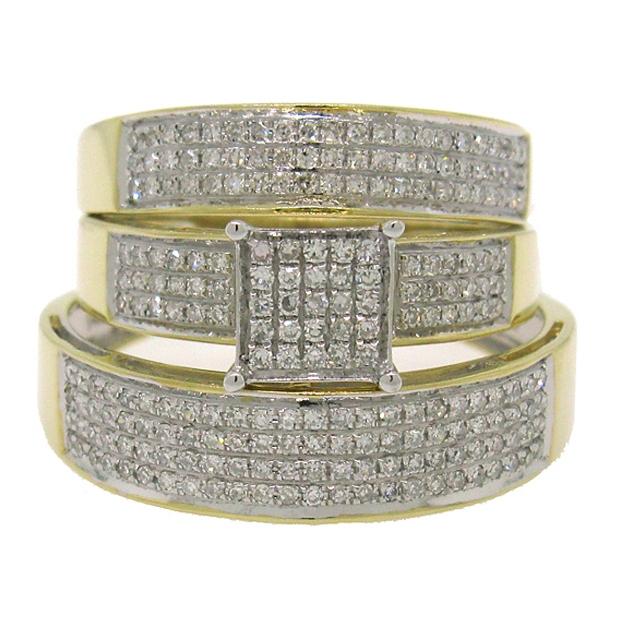 0.58 Ctw 14k Yellow Gold Diamond Trio Wedding Bridal Set  Pave