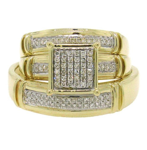 0.22 Ctw 14k Yellow Gold Diamond Trio Wedding Bridal Set  Pave