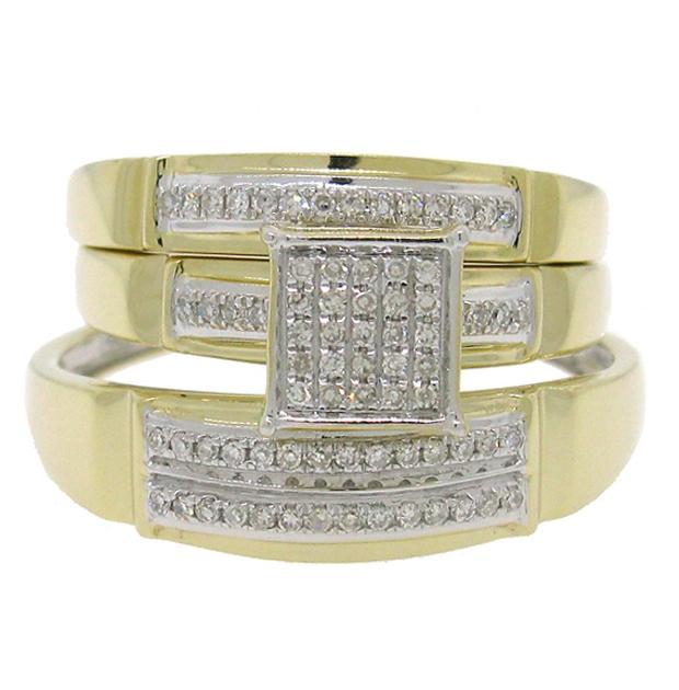 0.22 Ctw 14k Yellow Gold Diamond Trio Wedding Bridal Set  Pave