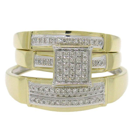 0.22 Ctw 14k Yellow Gold Diamond Trio Wedding Bridal Set  Pave