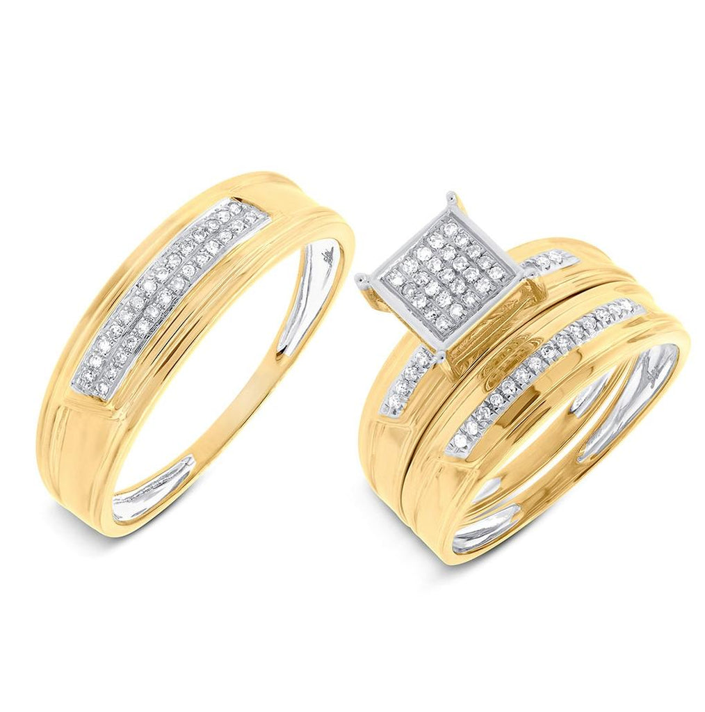 0.19 Ctw 14k Yellow Gold Diamond Trio Wedding Bridal Set  Pave