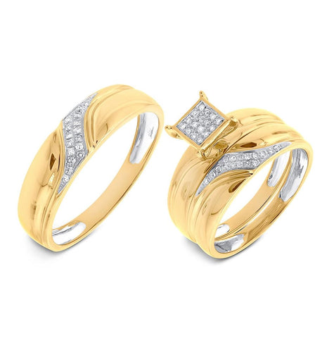 0.17 Ctw 14k Yellow Gold Diamond Trio Wedding Bridal Set  Pave