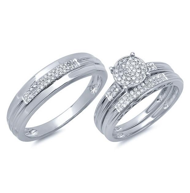 0.35 Ctw 14k White Gold Diamond Trio Wedding Bridal Set  Pave