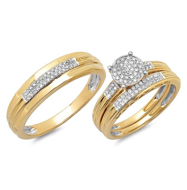 0.35 Ctw 14k Yellow Gold Diamond Trio Wedding Bridal Set  Pave