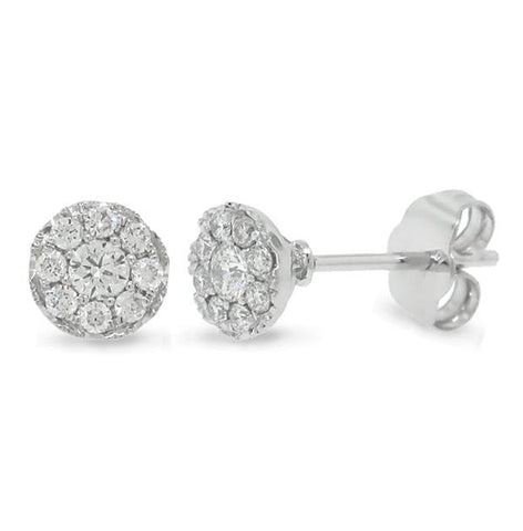 0.28 Ctw 14k White Gold Diamond Cluster Stud Earring