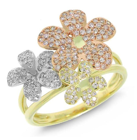 0.53 Ctw 14k Three-tone Gold Diamond Flower Ring