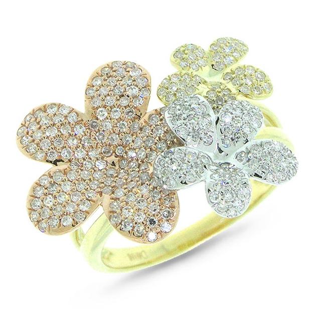 0.73 Ctw 14k Three-tone Gold Diamond Flower Ring