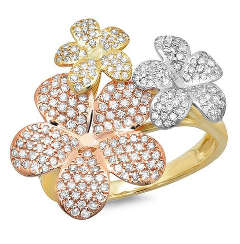 0.68 Ctw 14k Three-tone Gold Diamond Flower Ring