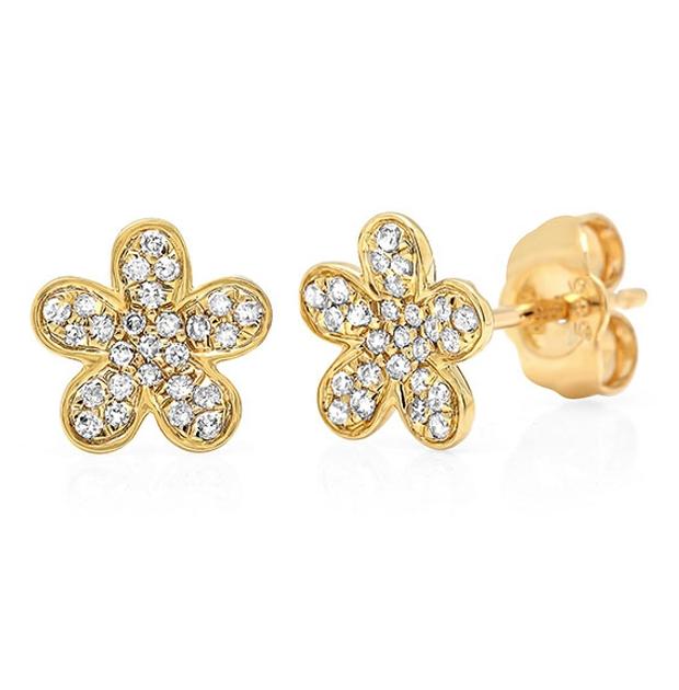 0.16 Ctw 14k Yellow Gold Diamond Flower Earring