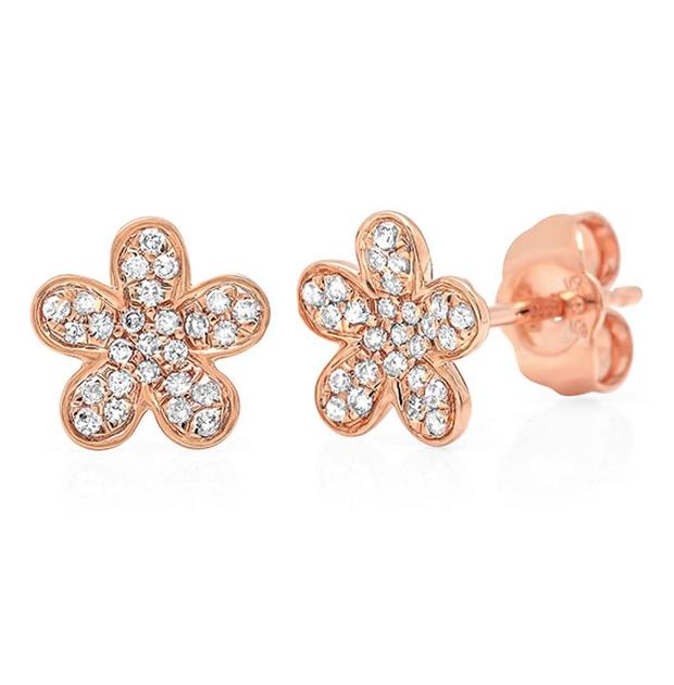 0.16 Ctw 14k Rose Gold Diamond Flower Earring