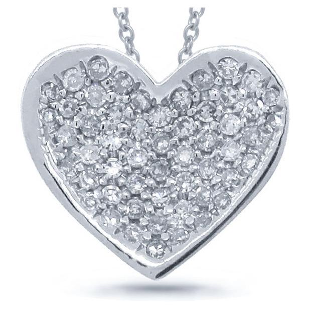 0.18 Ctw 14k White Gold Diamond Pave Heart Pendant Necklace With 18 Inch Chain