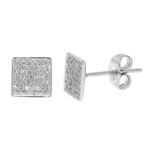 0.23 Ctw 14k White Gold Diamond Pave Square Earring