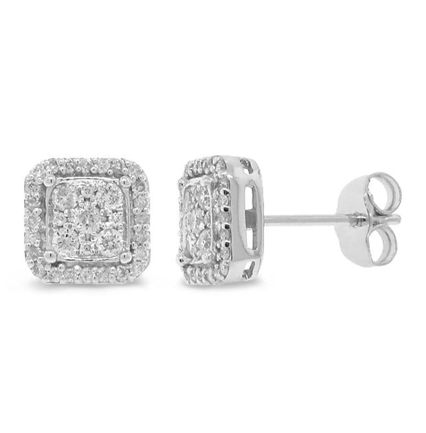 0.47 Ctw 14k White Gold Diamond Square Stud Earring