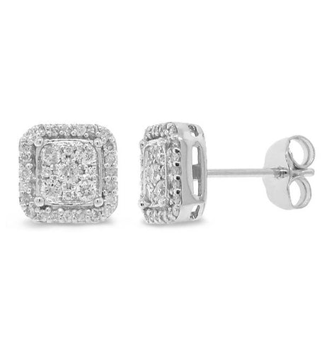 0.47 Ctw 14k White Gold Diamond Square Stud Earring