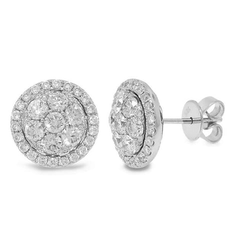 1.62 Ctw 14k White Gold Diamond Cluster Earring