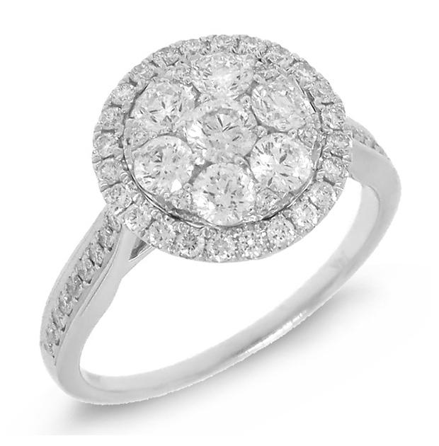 1.05 Ctw 14k White Gold Diamond Cluster Womens Ring