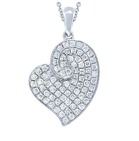 0.42 Ctw 14k White Gold Diamond Heart Pendant Necklace With 18 Inch Chain