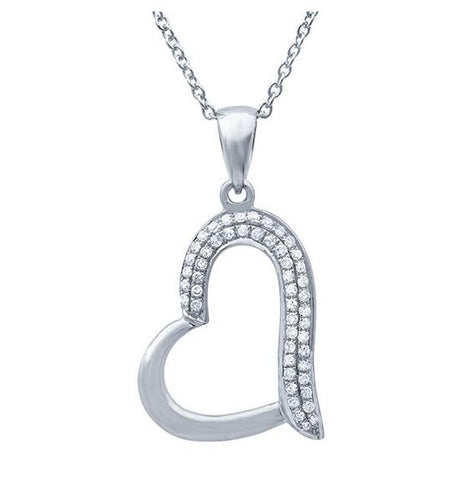 0.13 Ctw 14k White Gold Diamond Heart Pendant Necklace With 18 Inch Chain