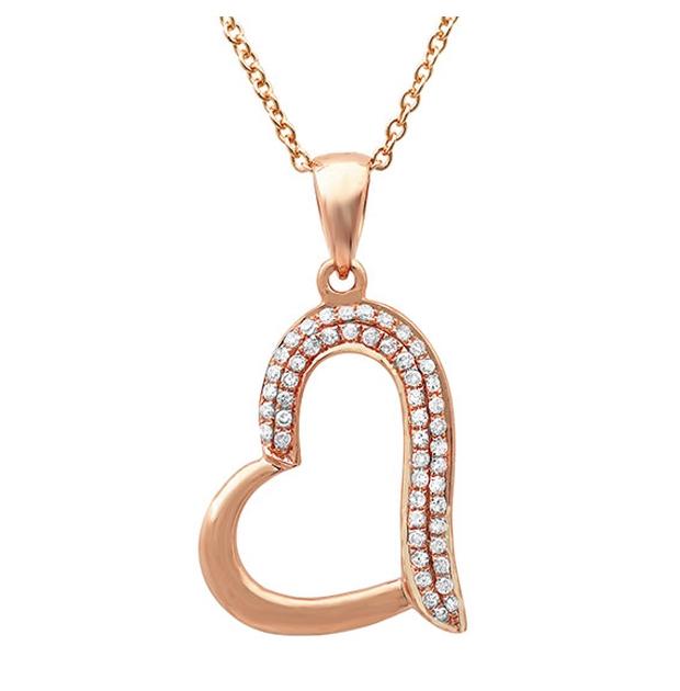 0.13 Ctw 14k Rose Gold Diamond Heart Pendant Necklace With 18 Inch Chain