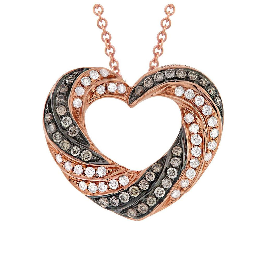 0.38 Ctw 14k Rose Gold White And Champagne Diamond Heart Pendant Necklace With 18 Inch Chain