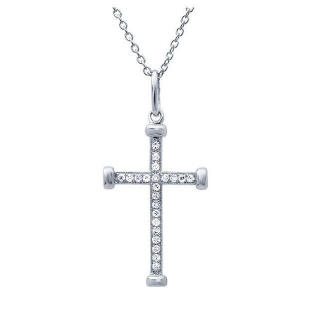 0.08 Ctw 14k White Gold Diamond Cross Pendant Necklace With 18 Inch Chain