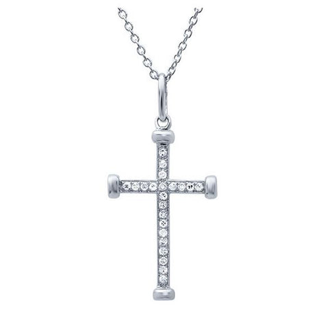 0.08 Ctw 14k White Gold Diamond Cross Pendant Necklace With 18 Inch Chain