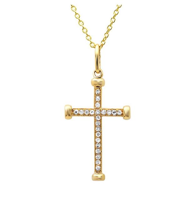 0.08 Ctw 14k Yellow Gold Diamond Cross Pendant Necklace With 18 Inch Chain