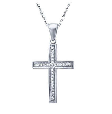 0.11 Ctw 14k White Gold Diamond Cross Pendant Necklace With 18 Inch Chain