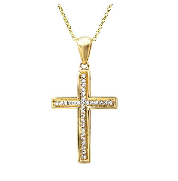 0.11 Ctw 14k Yellow Gold Diamond Cross Pendant Necklace With 18 Inch Chain