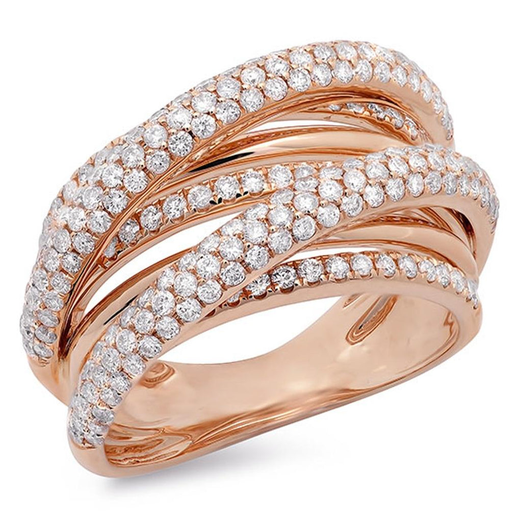 1.75 Ctw 14k Rose Gold Diamond Bridge Ring Size 6.5