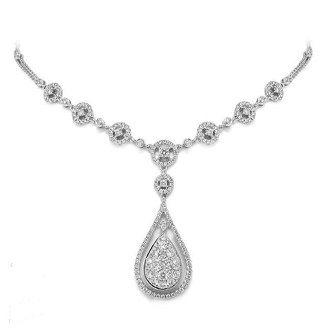 2.92 Ctw 14k White Gold Diamond Necklace