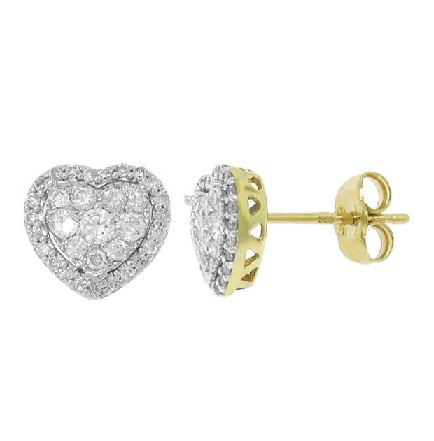 0.41 Ctw 14k Two-tone Gold Diamond Heart Stud Earring