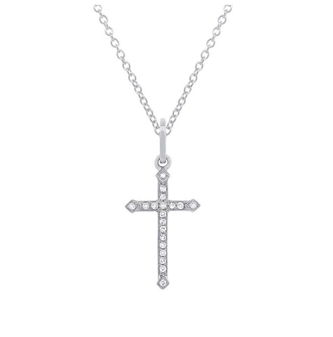 0.07 Ctw 14k White Gold Diamond Cross Pendant Necklace With 18 Inch Chain