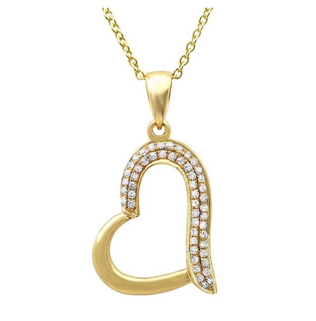 0.13 Ctw 14k Yellow Gold Diamond Heart Pendant Necklace With 18 Inch Chain