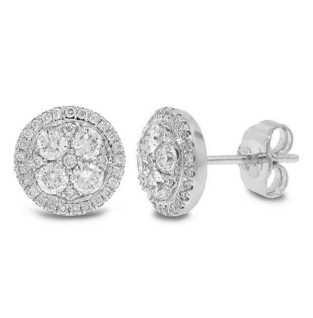 0.58 Ctw 14k White Gold Diamond Cluster Stud Earring