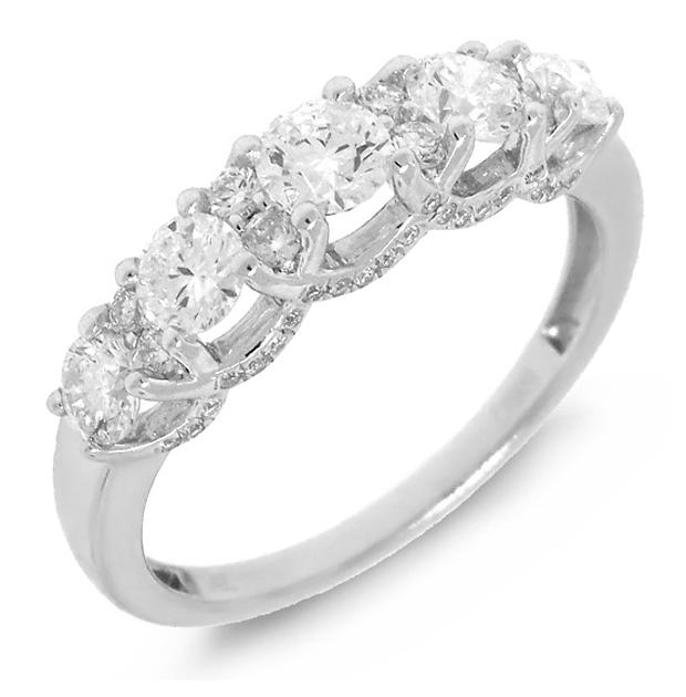 1.08 Ctw 14k White Gold Diamond Womens 5 Stone Ring