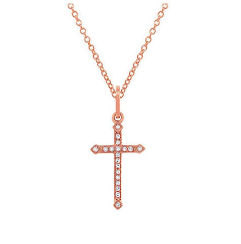 0.07 Ctw 14k Rose Gold Diamond Cross Pendant Necklace With 18 Inch Chain