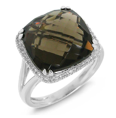 0.12 Ctw Diamond And 8.62 Ctw Smokey Quartz 14k Yellow Gold Ring