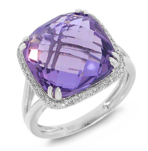 0.12 Ctw Diamond And 8.28 Ctw Amethyst 14k White Gold Ring