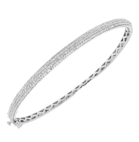 0.85 Ctw 14k White Gold Diamond Pave Bangle Bracelet