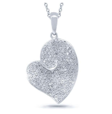 0.61 Ctw 14k White Gold Diamond Pave Heart Pendant Necklace With 18 Inch Chain