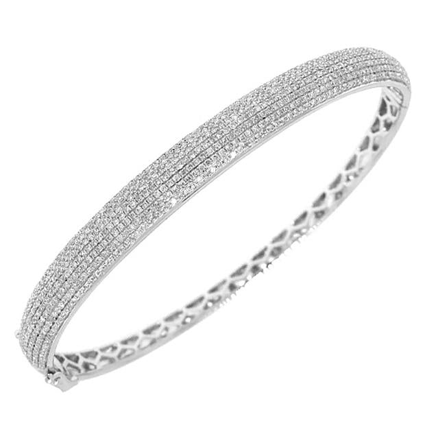 1.54 Ctw 14k White Gold Diamond Pave Bangle Bracelet