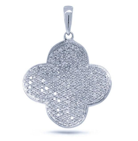 0.66 Ctw 14k White Gold Diamond Pave Clover Pendant Necklace With 18 Inch Chain